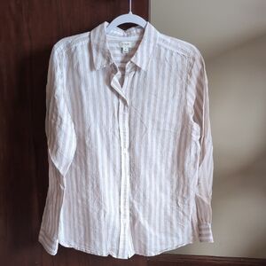 J. Crew Beige and White Striped Shirt